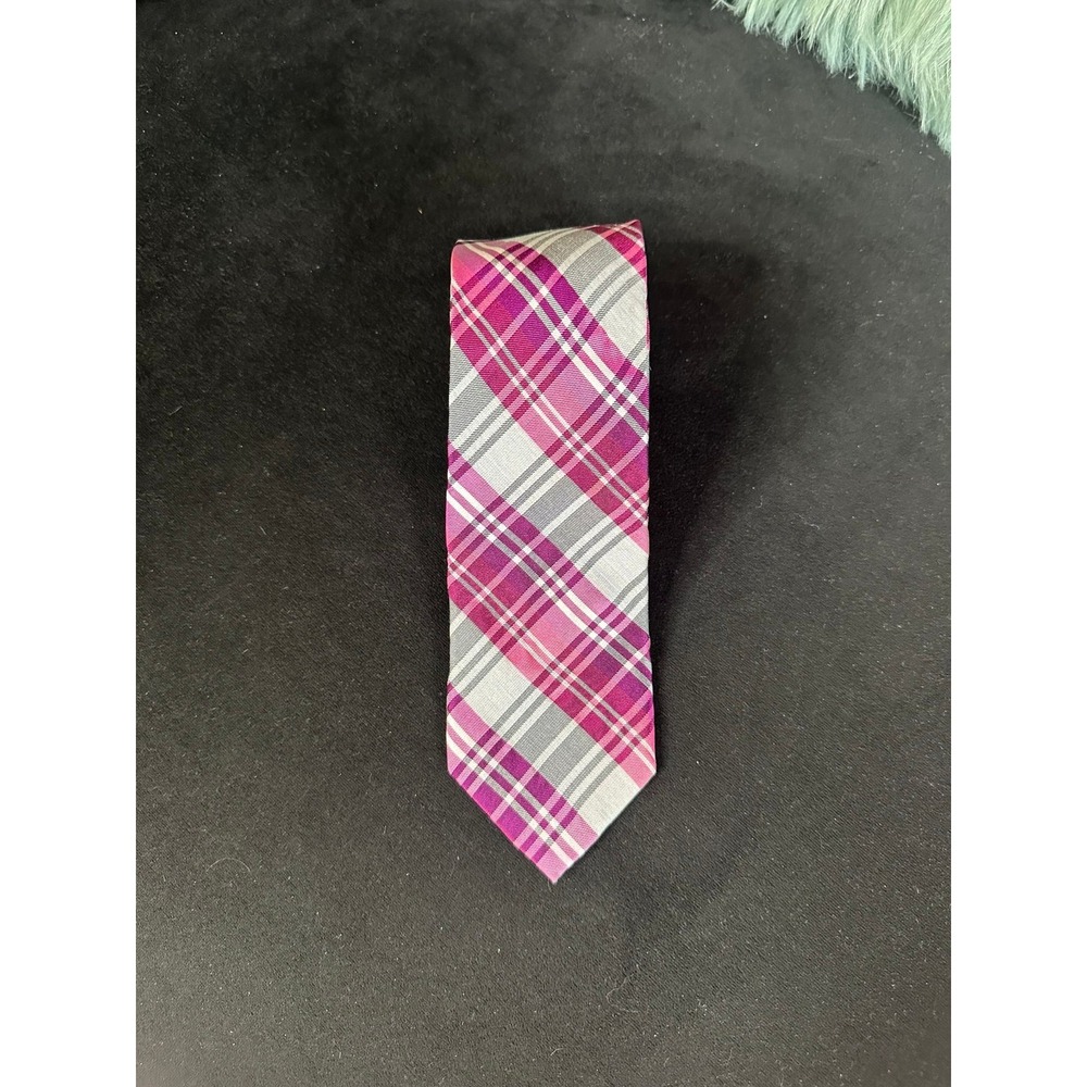 Men's Express Pink and Gray Plaid Necktie 60" x 2.5"